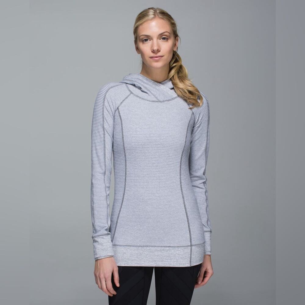 LULULEMON Think Fast Hoodie Mini Check Tonka Stripe Heathered Slate White 10